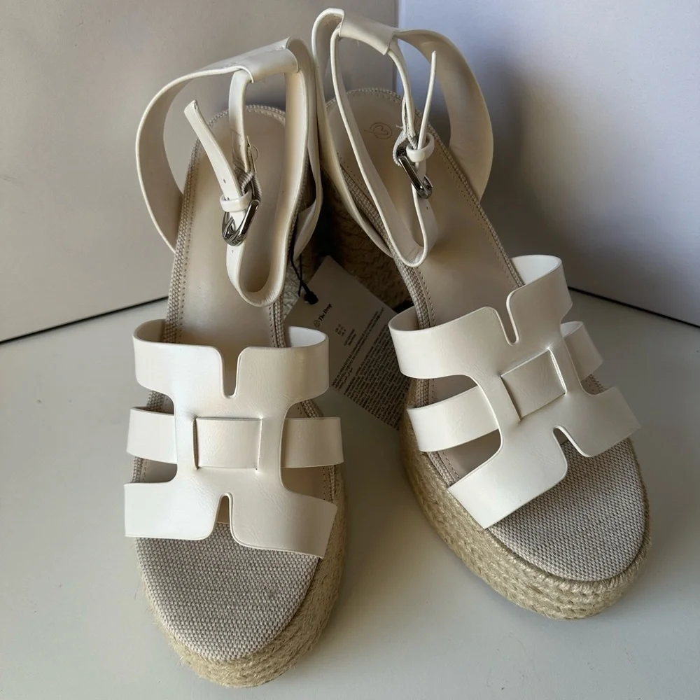 The Drop Platform Espadrille Heels Cream Strappy Sandals Size 10